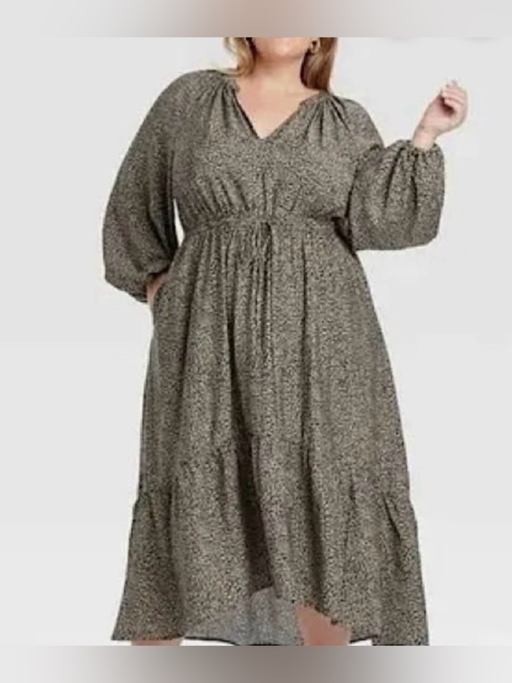 a new day leopard long sleeve tiered midi dress.
